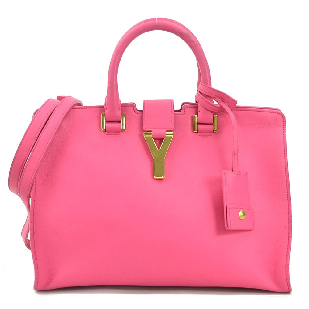 Saint Laurent Cabas Leather 2way Shoulder Bag Pink Gold